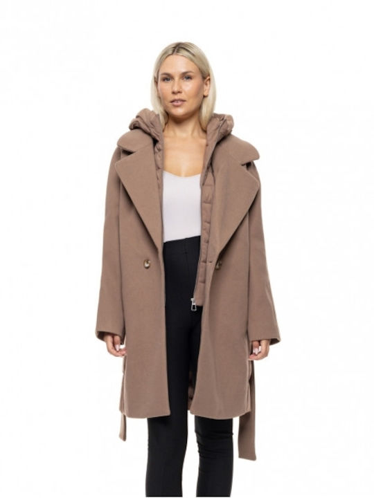 Biston Γυναικείο Μπουφάν για Χειμώνα Dk Beige