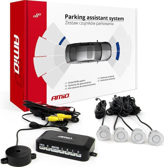 AMiO Car Parking System with Camera / Screen and 4 Sensors 22mm in Silver Color