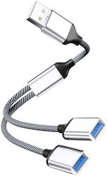 Usb-a To 2x Usb-a Female Adapter Silver 480mbps Transfer Rate