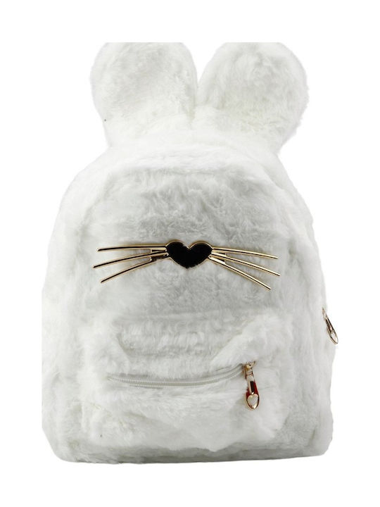 Children's Plush Fur Backpack Rabbit Ears Nose Whiskers White 3l 22cm