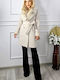 Wolle Damen Cream Mantel mit Fellbesatz