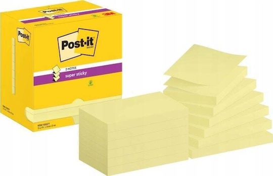 Post-it 3m Самозалепващи Бележки Post-it Super Sticky Z-notes Диспенсър 76x127mm 12x90 Листа Жълти