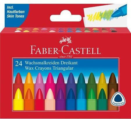 Faber-Castell Triangular Wax Crayons 24 Pack Cardboard Box