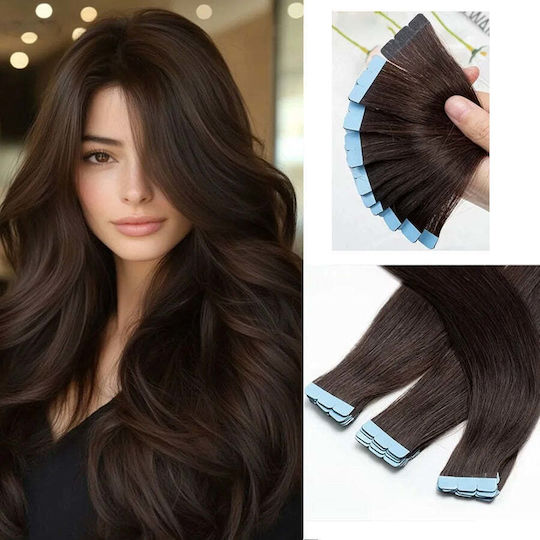Mini Extensie Tape Păr Uman Remy Castaniu Întunecat Nr 2