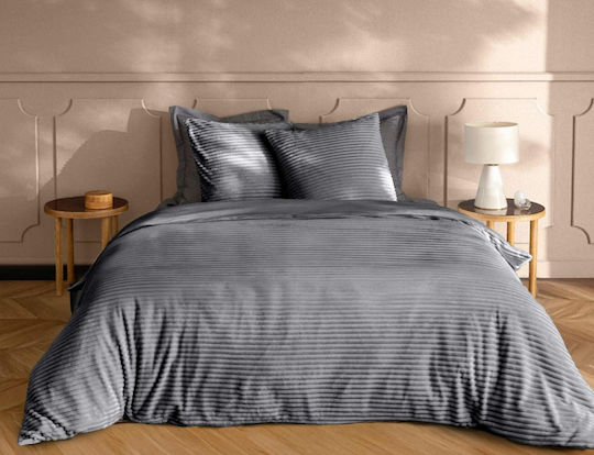 Douceur d'Intérieur Σετ Παπλωματοθήκη 220x240cm Υπέρδιπλη με 4 Μαξιλαροθήκες Veloutea Anthracite