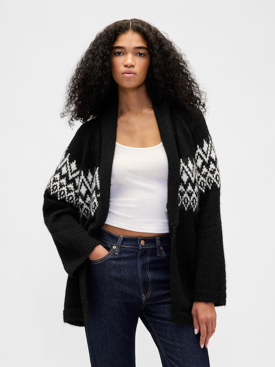 Long Women's Knitted Cardigan Black