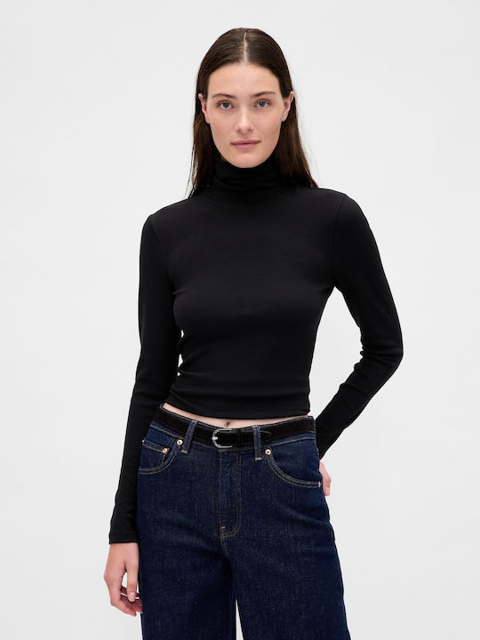 GAP Women's Blouse Cotton Turtleneck Black