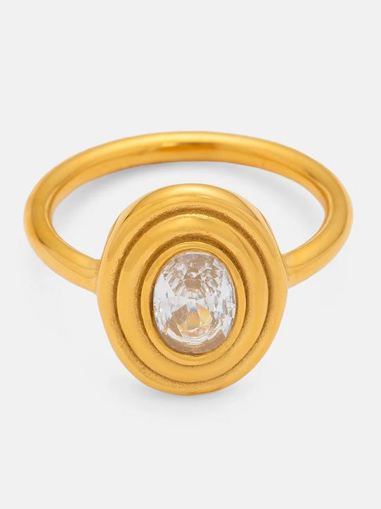 Enotia Ring with Zircon made of Steel Gold Plated