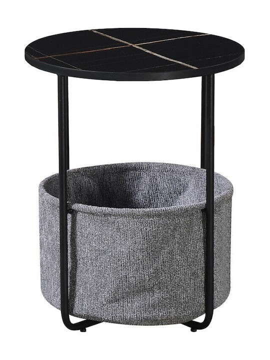 Round Side Table Wooden Black Marble L40xW40xH50cm.