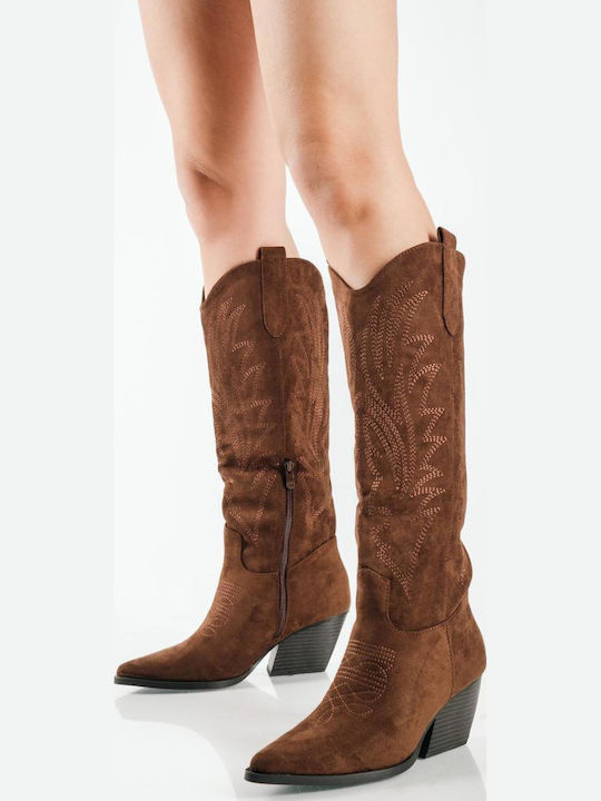 The Shoemart Γυναικείες Μπότες Cowboy Καφέ