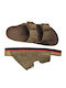 Leather Women's Flat Sandals Khaki
