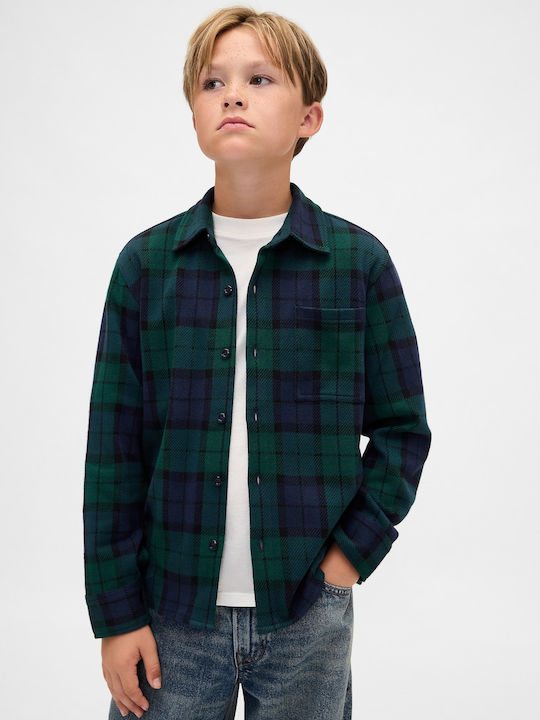 GAP Детска Каре Риза Дълъг ръкав Green Blue