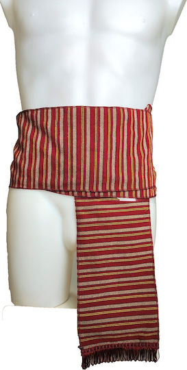 Traditional Woven Striped Belt Tassels Mark150 Burgundy