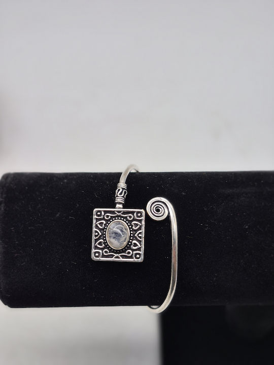 Silver Plated Opening Bracelet Moonstone Elegant Handmade Jewelry
