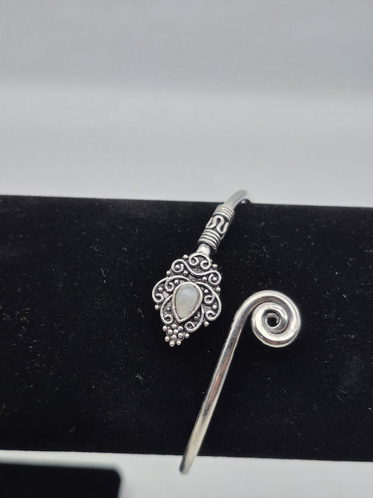 Silver Plated Opening Bracelet Moonstone Elegant Handmade Jewelry