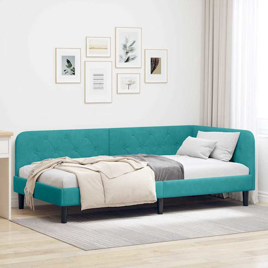 Sofa Bed Single Upholstered with Velvet Turquoise with Slats for Mattress 90x190cm