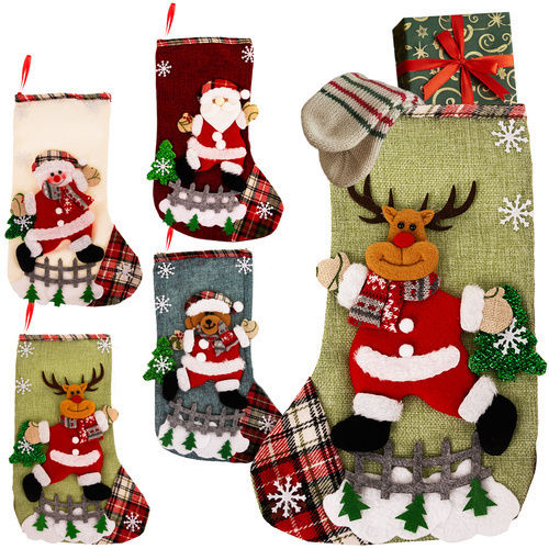 Christmas Decorative Polyester Socks with Santa Claus / Reindeer / Snowmen / Tree L31xW19cm 4pcs