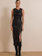 Noki Midi Evening Leather Drape Black Dress