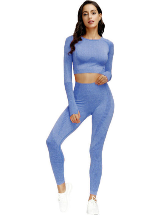 Instruire Set de femei cu Cropped Colanti Talie inalta Blue