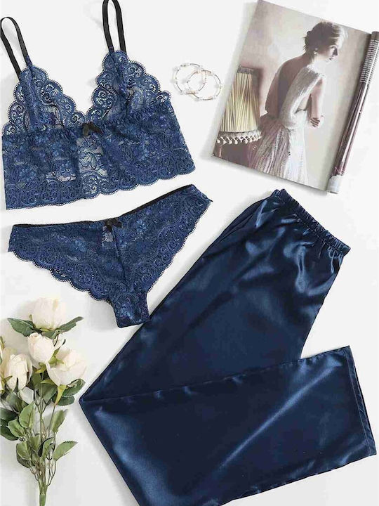 Merry See Winter Damen Pyjama-Set Marineblau