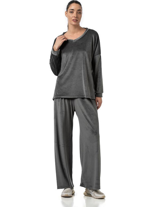 Jogginganzug Samt Charcoal