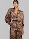 Women's Satin Long Sleeve Shirt Leopard with Gold Coins