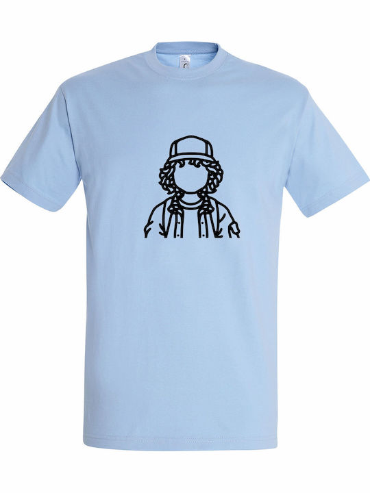 T-shirt Унисекс Stranger Things Dustin Минимален Дизайн Светлосин