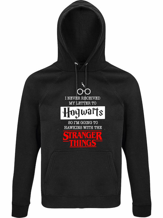 Блуза С Качулка Унисекс Органик Хари Потър Хогуортс Ft Stranger Things Черна