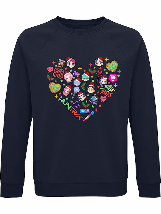 Kinder-Sweatshirt French Navy Kpop Demon Hunters Heart Design Christmas Edition