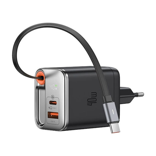 Mcdodo Charger GaN with USB-A Port and USB-C Port and Cable USB-C 40W Power Delivery Blacks (FreeGo CH-4281)