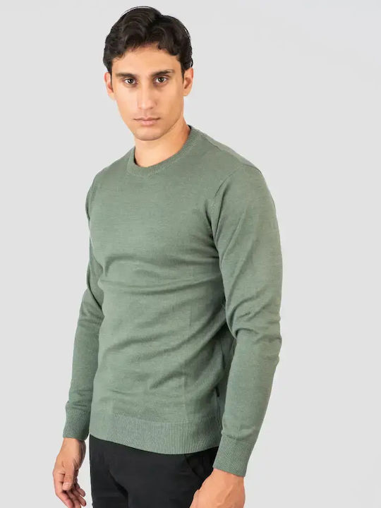 Double Langarm Pullover Mossgrün Melange