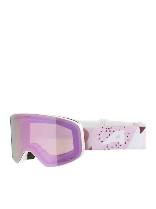 Alpina Kids’ Ski & Snowboard Goggles White with Pink Mirror Lens