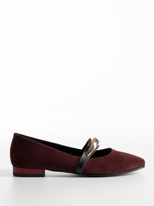 Suede Women's Ballerina Shoes Burgundy