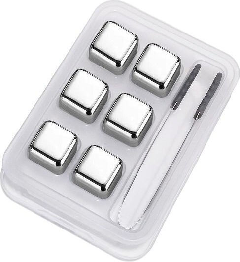 Stainless Steel Metal Ice Cubes Plastic Case Set of 6 Pieces