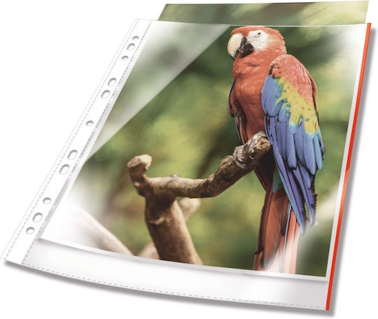Durable Binder Pockets Ring Top Glass Clear 80mic Red Edge Pack 100 Pieces