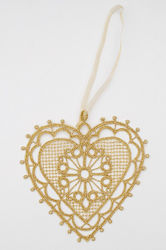 Hanging Lace Christmas Tree Ornament Heart Gold F&L Homeland