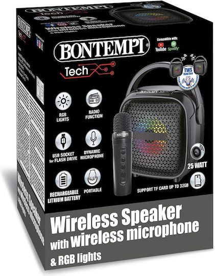 Bontempi Karaoke Lautsprecher mit Kabellosem Mikrofon und Lichteffekte 491001 Schwarzes