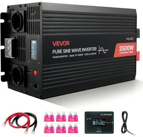 Vevor Car Inverter Pure Sinewave 3500W to Converter 12V DC in 230V AC