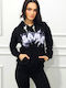 Women's Cotton Long Sleeve Hooded Blouse Black