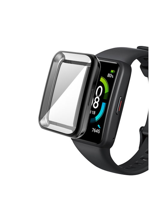 Silicone Case with Glass in Black color for Huawei Band 6, Huawei Band 7