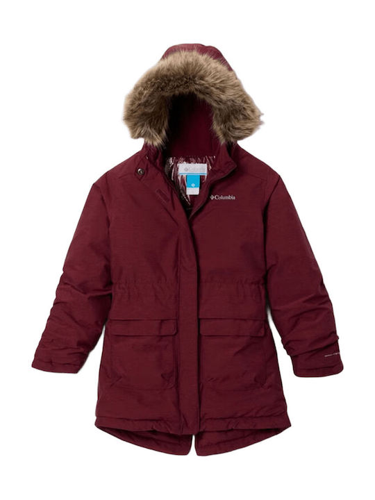 Nordic Strider Ii Kids Casual Long Coat with Hood Burgundy