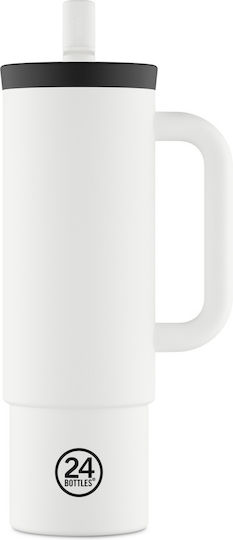 24Bottles Glass Thermos Bottle BPA Free 800ml Ice White with Straw