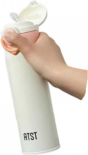 Μπουκάλι Θερμός Ανοξείδωτο / Πλαστικό 500ml White με Καλαμάκι