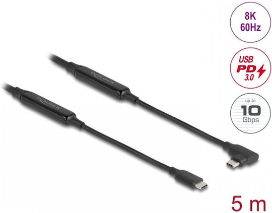 Delock Cablu Activ Usb 10 Gbps Tip C 8k60hz/pd 60w E-marker Drept Unghiular 5m Delock 81196