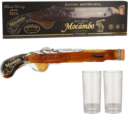 Rum Mocambo Anejo 10 Yo Solera Pistol Gb 200ml 40% With 2 Glasses