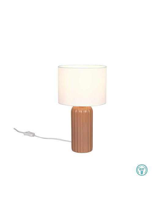 Trio Lighting Ceramic Table Lamp with White Shade and Brown Base