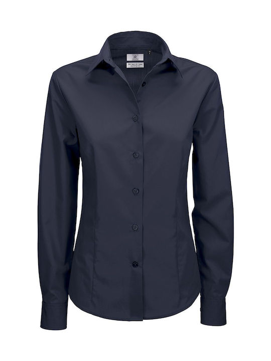 Langärmeliges Hemd B & C Smart Lsl Damen Marineblau Langärmeliges Hemd B & C Smart Lsl Damen Marineblau