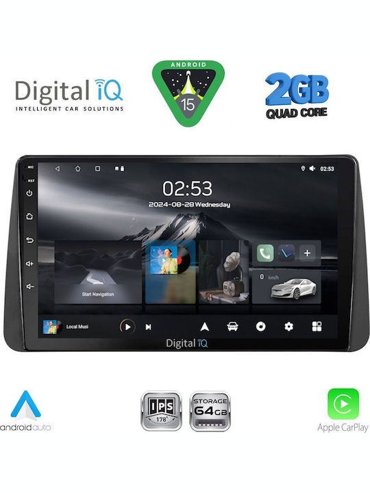 Digital IQ Car Audio System for Fiat Tipo 2018-2023 (Bluetooth/USB/WiFi/GPS/Apple-Carplay/Android-Auto) with Touch Screen 9"