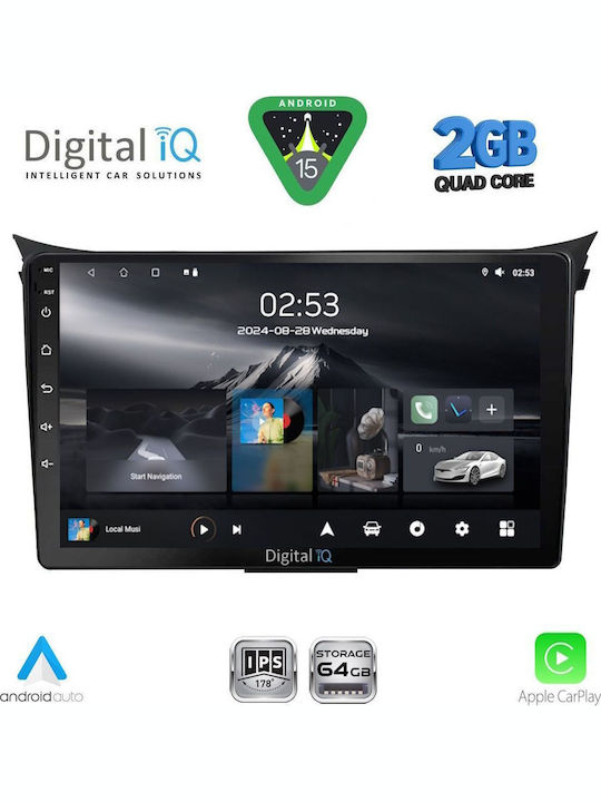 Digital IQ Car Audio System for Hyundai i30 2012-2017 (Bluetooth/USB/WiFi/GPS/Apple-Carplay/Android-Auto) with Touch Screen 9"