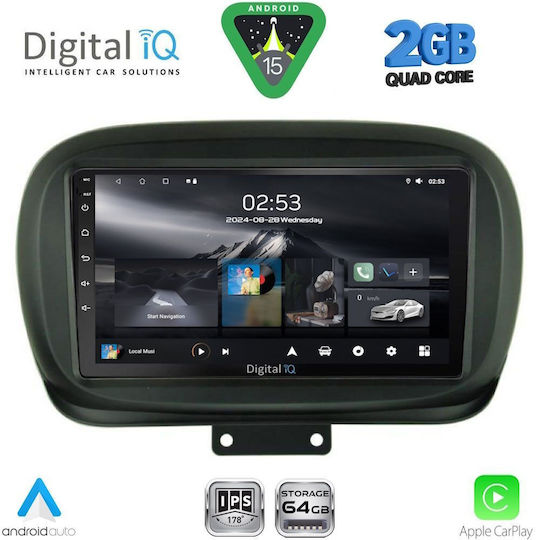 Digital IQ Car Audio System for Fiat 500X 2014 (Bluetooth/USB/WiFi/GPS/Apple-Carplay/Android-Auto) with Touch Screen 9"